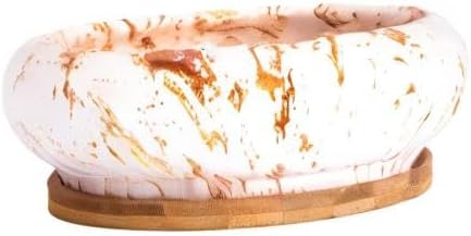 ARTKETTY Succulent Pots - 7.3 Inch Large Bonsai Pots with Drainage Tray, Ceramic Pots for Indoor Plants, Shallow Succulent Planters Marble Cactus Flower Plant Container Bowl