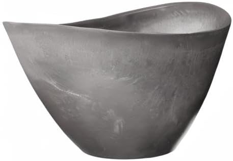 PSW Pot Collection YB41CT Plastic/Stone/Wood Composite Curved Planter Pot – No Drainage Hole (Drillable), for Indoor and Outdoor Plants and Gardens, 16-inch, Cement Gray