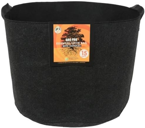 Gro Pro Essential Round Fabric Pots with Handles - Black Gro Pro Essential Round Fabric Pot w/ Handles 15 Gallon - Black