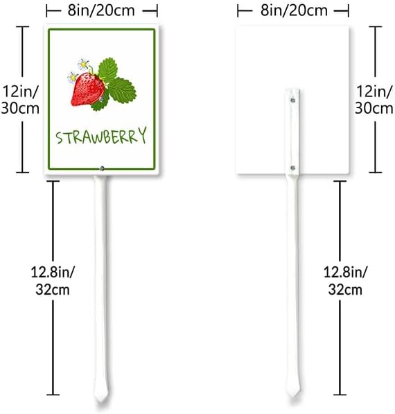 Strawberry Marker Yard Sign with Stakes 8in×12in, Sturdy Aluminum Yard Signs, Plant Markers for Vegetable Flowers Plants, Plant Labels Sign, Outdoor Garden Stakes Supplies for Plant