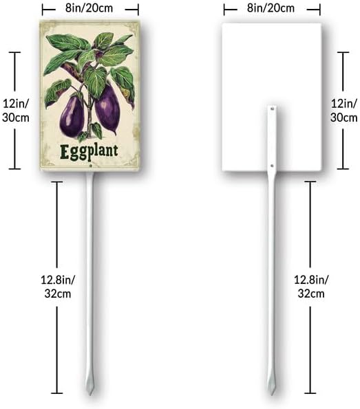 Uptell Vintage Vegetable Signs for Garden with Stake Eggplant Yard Sign Vegetable Garden Label Stakes Plant Markers for Outdoor Plants Waterproof 8x12inch