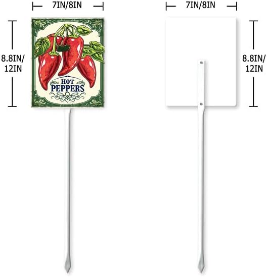 Bidesign (8X12) IN Hot Peppers Aluminum Vegetable Garden Sign With Stake Plant Marker Vegetable Garden Stake With Vegetable Name For Nursery Vegetable Garden Fence Decoration Outdoor