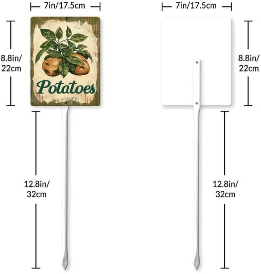 Uptell Vintage Vegetable Signs for Garden with Stake Potatoes Yard Sign Vegetable Garden Label Stakes Plant Markers for Outdoor Plants Waterproof 8.8x7inch