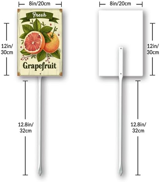 Uptell Vintage Aluminum Grapefruit Fruit Signs Yard Sign with Stake for Garden Fruit Garden Label Stakes Plant Markers for Outdoor Plants Waterproof 8x12 inch