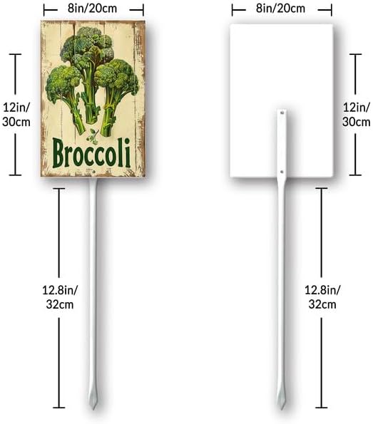 Uptell Vintage Vegetable Signs for Garden with Stake Broccoli Yard Sign Vegetable Garden Label Stakes Plant Markers for Outdoor Plants Waterproof 8x12inch