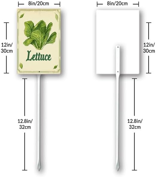 Uptell Vintage Vegetable Signs for Garden with Stake Lettuce Yard Sign Vegetable Garden Label Stakes Plant Markers for Outdoor Plants Waterproof 8x12inch
