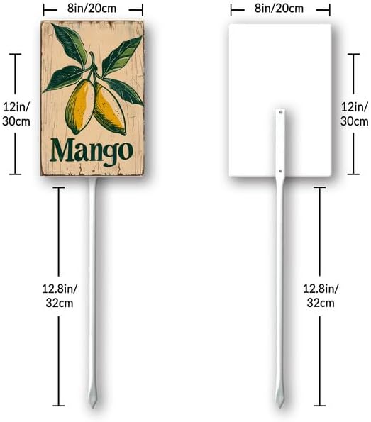 Uptell Vintage Aluminum Mango Fruit Signs Yard Sign with Stake for Garden Fruit Garden Label Stakes Plant Markers for Outdoor Plants Waterproof 8x12 inch