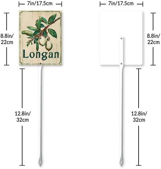Uptell Vintage Aluminum Longan Fruit Signs Yard Sign with Stake for Garden Fruit Garden Label Stakes Plant Markers for Outdoor Plants Waterproof 7x8.8 inch