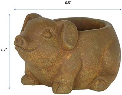 Classic Home and Garden Cement Buddies Animal Planter - Cute Desk Decoration - UV Coated Animal Vase w/Drain Plug -Succulent Plant Pot for Indoor/Outdoor Use (Pig Planter, Rust, Small)
