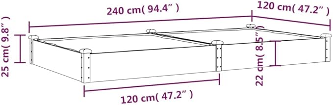 vidaXL Solid Wood Fir Garden Raised Bed with Liner 94.5"x47.2"x9.8" - Ample Space for Plants, Vegetables, Herbs - Ideal for Garden, Patio Decor