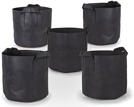 247Garden 5-Pack 15-Gallon Aeration Fabric Pot/Plant Grow Bag w/Handles (260 GSM, Black, 14.5H x 17D)