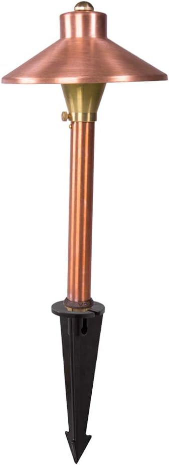 VOLT Flat Hat 12V Copper Mini Path Light (7" Shade, 15" Tall) with 3W 2700K Warm White G4 LED Bulb for Low Voltage Landscape Lighting on Outdoor Pathway, Walkway, Garden, Driveway or Patio