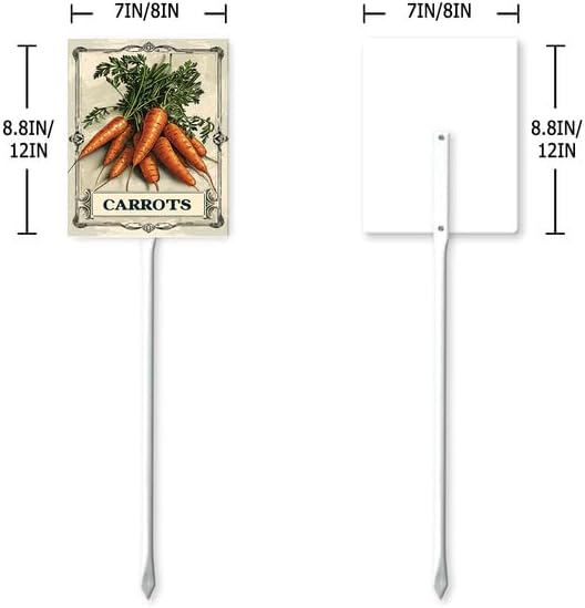 Bidesign (8X12) IN Carrots Aluminum Vegetable Garden Sign With Stake Plant Marker Vegetable Garden Stake With Vegetable Name For Nursery Vegetable Garden Fence Decoration Outdoor