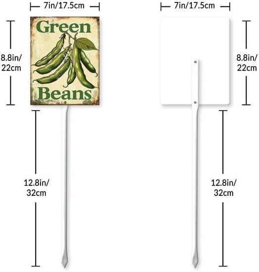 Uptell Vintage Vegetable Signs for Garden with Stake Green-Beans Yard Sign Vegetable Garden Label Stakes Plant Markers for Outdoor Plants Waterproof 8.8x7inch