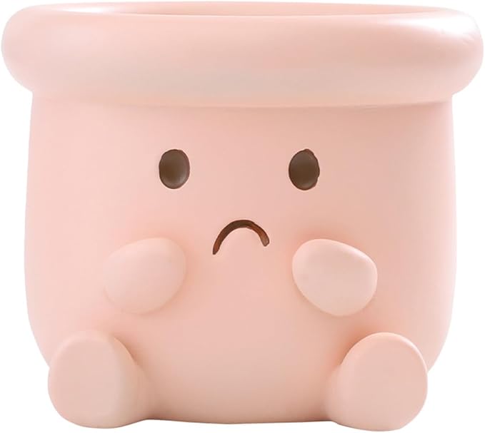 Cute Face Planter Pot, Small Resin Head Planters for Indoor Plants, Funny Smiling Face Flower Pot Succulent Planter with Drainage Hole, Gift IdeaI for Birthday Christmas (Pink)