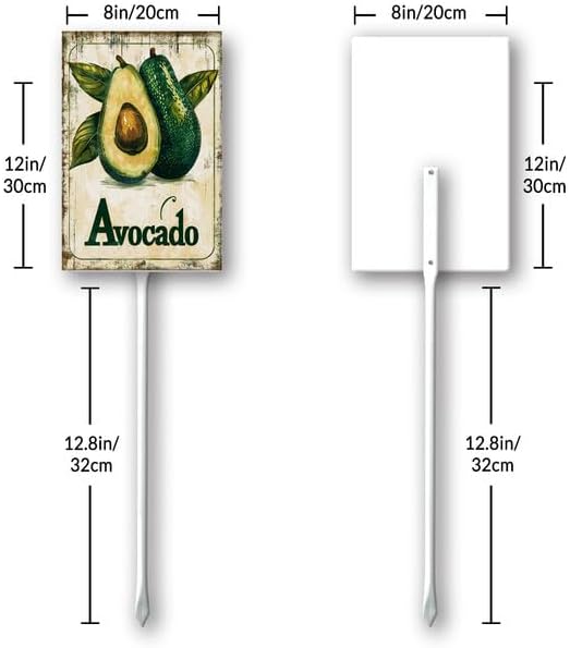 Uptell Vintage Aluminum Avocado Fruit Signs Yard Sign with Stake for Garden Fruit Garden Label Stakes Plant Markers for Outdoor Plants Waterproof 8x12 inch
