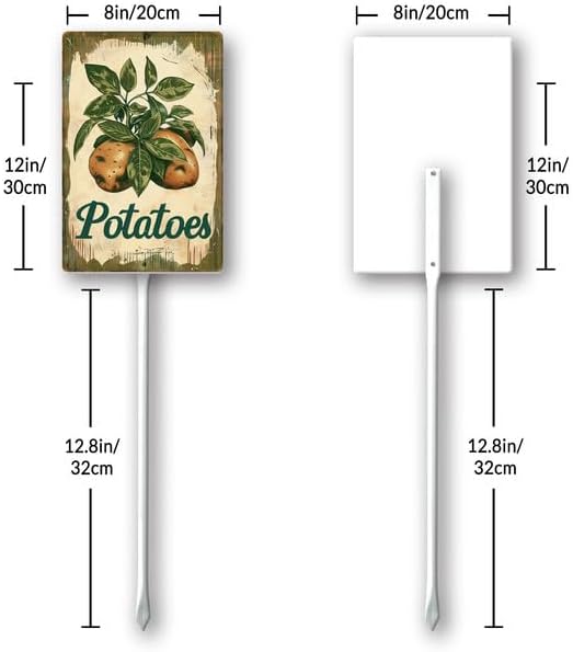 Uptell Vintage Vegetable Signs for Garden with Stake Potatoes Yard Sign Vegetable Garden Label Stakes Plant Markers for Outdoor Plants Waterproof 8x12inch