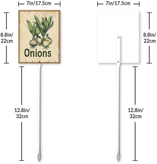 Uptell Vintage Vegetable Signs for Garden with Stake Onions Yard Sign Vegetable Garden Label Stakes Plant Markers for Outdoor Plants Waterproof 8.8x7inch