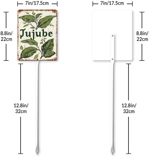 Uptell Vintage Aluminum Jujube Fruit Signs Yard Sign with Stake for Garden Fruit Garden Label Stakes Plant Markers for Outdoor Plants Waterproof 7x8.8 inch
