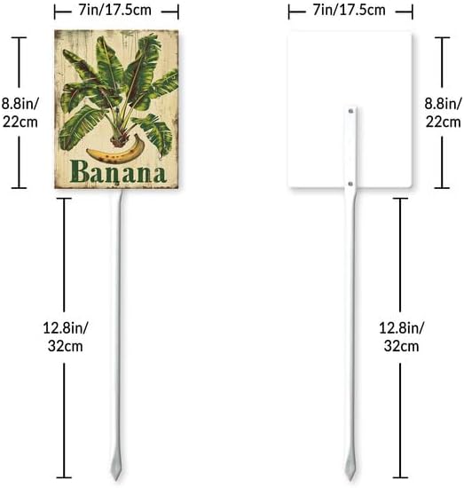 Uptell Vintage Aluminum Banana Fruit Signs Yard Sign with Stake for Garden Fruit Garden Label Stakes Plant Markers for Outdoor Plants Waterproof 7x8.8 inch