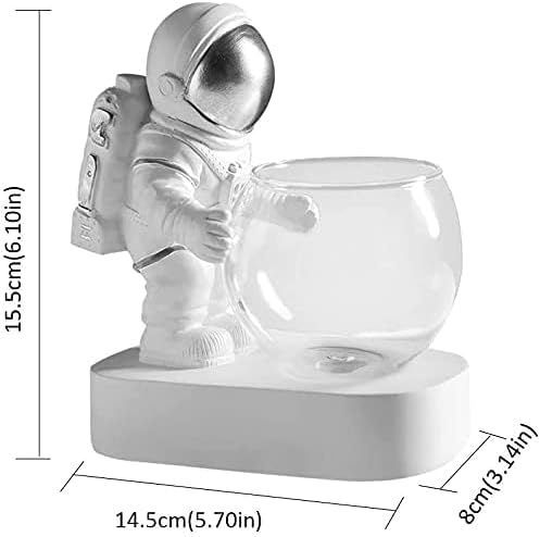 Astronaut Planter, Spaceman Glass Vase,Astronaut Resin Hydroponics Flower Vases,Led Light Nordic Modern Succulent Flower Pot Creative Decor White for Home Office Table