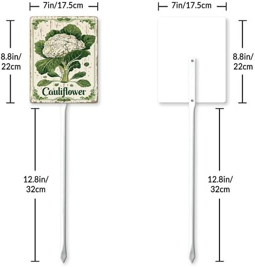 Uptell Vintage Vegetable Signs for Garden with Stake Cauliflower Yard Sign Vegetable Garden Label Stakes Plant Markers for Outdoor Plants Waterproof 8.8x7inch