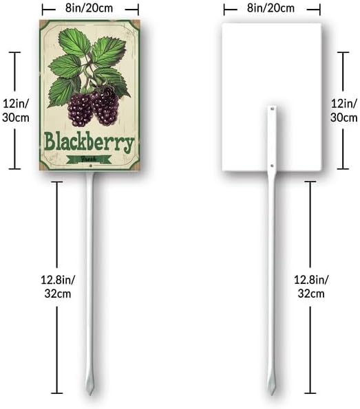 Uptell Vintage Aluminum BlackBerry Fruit Signs Yard Sign with Stake for Garden Fruit Garden Label Stakes Plant Markers for Outdoor Plants Waterproof 8x12 inch