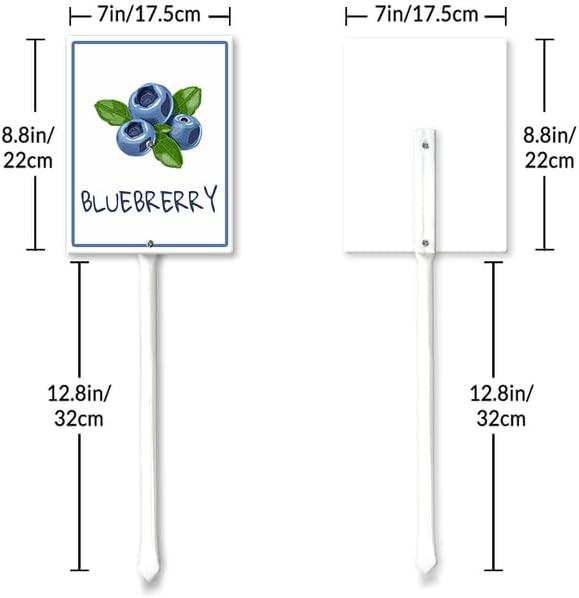 Blueberry Marker Yard Sign with Stakes 7in×8.8in, Aluminum Yard Signs, Waterproof Plant Marker Reusable Garden Stake Tags with Vegetable Names for Nursery Outdoor Garden
