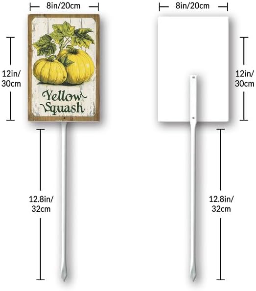 Uptell Vintage Vegetable Signs for Garden with Stake Yellow-Squash Yard Sign Vegetable Garden Label Stakes Plant Markers for Outdoor Plants Waterproof 8x12inch