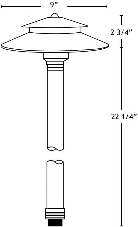 VOLT Stratum Black Brass Two-Tier Path & Area Light (9" Shade, 25" Tall) for Low Voltage Landscape Lighting on Outdoor Pathway, Walkway, Garden, Driveway or Patio