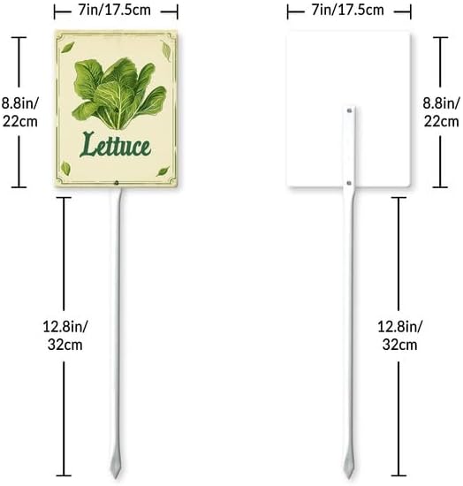Uptell Vintage Vegetable Signs for Garden with Stake Lettuce Yard Sign Vegetable Garden Label Stakes Plant Markers for Outdoor Plants Waterproof 8.8x7inch