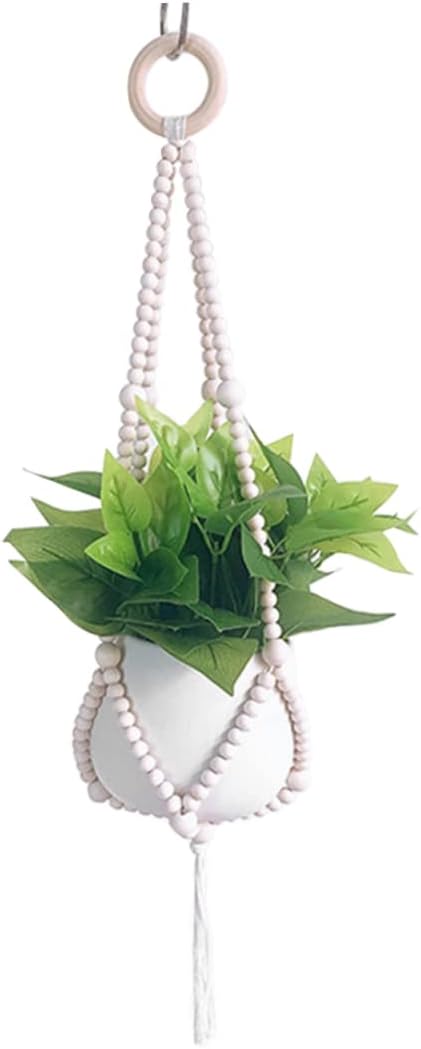 Wood Bead Plant Hanger Hanging Planter Basket Flower Pot Holders for Indoor Outdoor (No Pot) Home Indoor Accessory