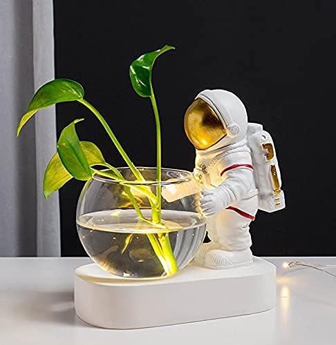 Astronaut Planter, Spaceman Glass Vase,Astronaut Resin Hydroponics Flower Vases,Led Light Nordic Modern Succulent Flower Pot Creative Decor White for Home Office Table