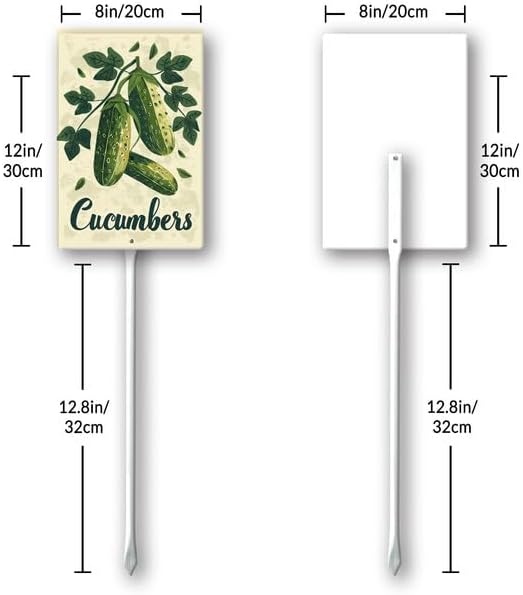 Uptell Vintage Vegetable Signs for Garden with Stake Cucumber Yard Sign Vegetable Garden Label Stakes Plant Markers for Outdoor Plants Waterproof 8x12inch