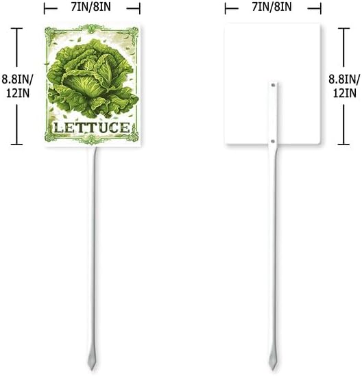 Bidesign (8X12) IN Lettuce Aluminum Vegetable Garden Sign With Stake Plant Marker Vegetable Garden Stake With Vegetable Name For Nursery Vegetable Garden Fence Decoration Outdoor