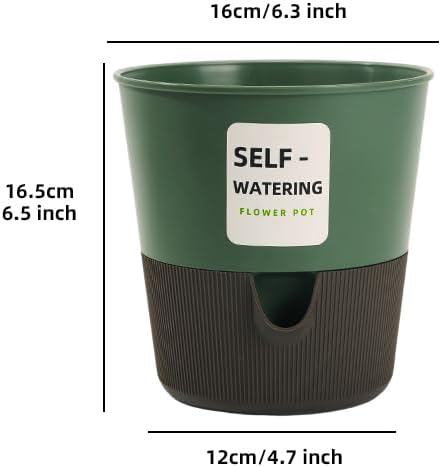 5/6.5/7.5 Inch Self Watering Pots for Indoor/Outdoor ,4 Pack plastic Planters for Indoor Plants with Drainage Holes and Saucers, Modern Decorative Flower Pot for Plants (Green, 6.5-Inch, 4-Pack)