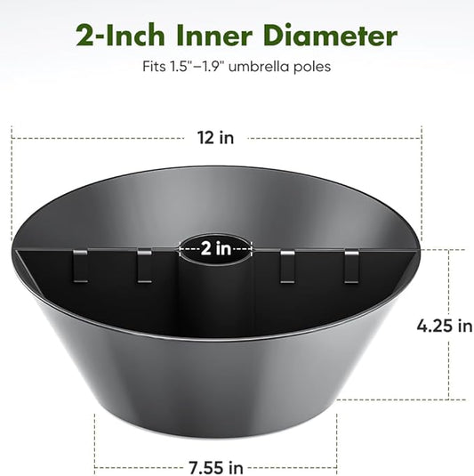 Koutemie 2-in-1 Umbrella Planter for Patio Table & Pole, Half Round Flower Planters Pots with Umbrella Hole Fits Poles Up to 2” Diameter, PVC Post Planter Wrap Around Umbrella for Garden, Black