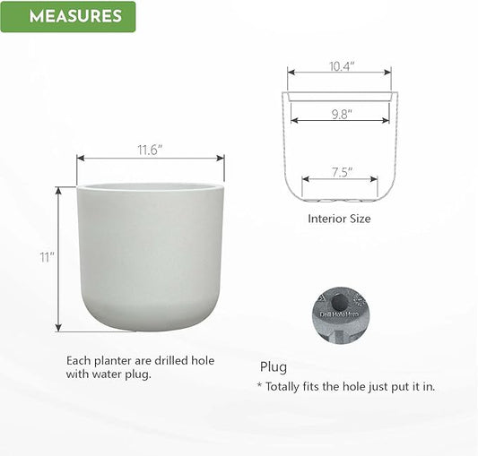 11 Inch Plastic Cylinder Plant Pots, Flower pot for Indoor Plants with Drainage Holes and Plug, Outdoor Garden Planters, Weather-Resistant and UV-Resistant, Modern Decorative for Home, Chalk Beige