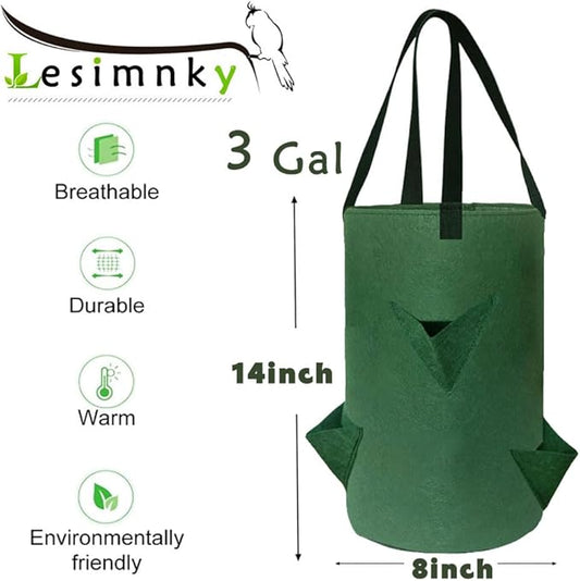 4Pack Upside Down Strawberry Planter, 3 Gallon Hanging Grow Bags for Tomato Vegetables 6 Planting Holes with 4 Hooks,Upside Down Strawberry Plant Hanger Vegetable Planting Bags for House (Dark Green)
