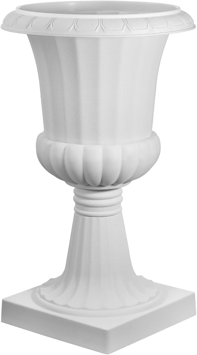 VEVOR Plastic Urn Planters, 15.8 x 26.4 Inch, 2 Pack White Classic Flower Pots Front Porch Planters, Indoor & Outdoor Vase for Wedding, Party, Event, Home, Stage, Garden, Balcony, Patio Decoration