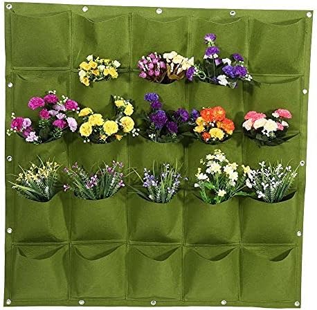 Yosoo 25 Pockets Planting Bags Wall Hanging Gardening Planter Outdoor Indoor Vertical Greening Grow Bags Flower Growing Container, Black