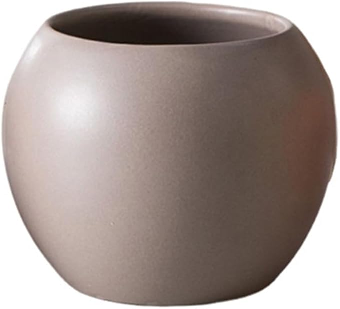 Light Gray Spherical Ceramic Plant Pots Succulent Small Planter Indoor Modern Decorative Indoor-Outdoor Garden Plant Pots with Drainage Holes - Plants Not Included 3.94 x 3.94 x 3.15 Inch