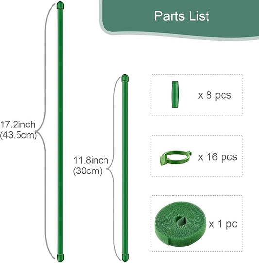 Plant Stakes,Adjustable Length Support Stake Orchid Stick with Ring Buckles Garden Pole for Potted Tomato Rose Amaryllis Beans Vegetables Comes with 40-inch Ties (Green, 17inch&12inch)