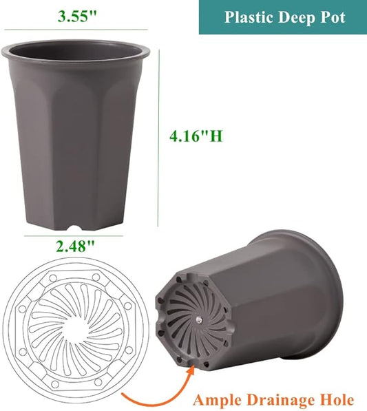 BangQiao 17 PCS 3.55" Plastic Deep Nursery and Seedling Pots, Round Transplant Seed Starter Planter,Gray Color