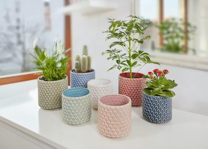 Bloomingville Stoneware Flower Pot with Polka Dots - Petrol Planter for Succulents Plants, Colorful, 5"