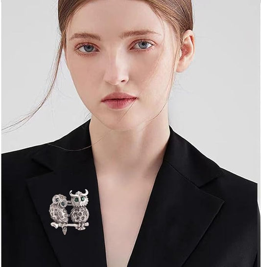 Rhinestone Owl Brooch Pin for Women Cute Big Cartoon Cat Eye Stone Owl Bird Brooch Unique Double Owl Brooch Pin Clothes Bag Hat Dress Jewelry