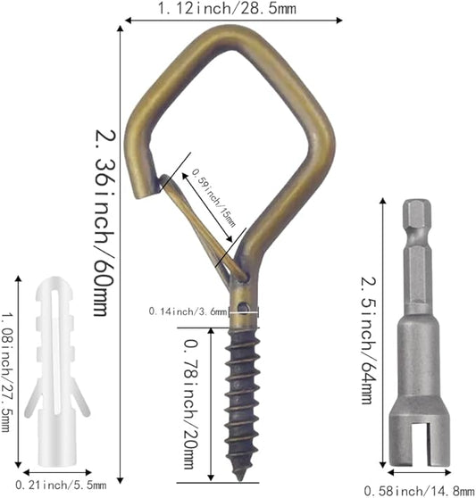 32-Pack Heavy-Duty Bronze Screw Eye Hooks with Safety Clips | Metal Ceiling Hooks for Hanging Plants, Wind Chimes, Bird Feeders & Indoor/Outdoor Lights