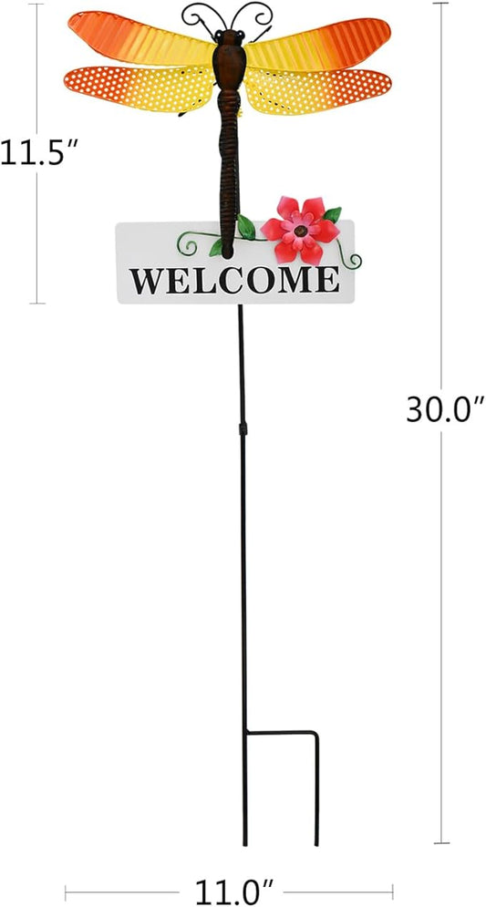 Morning View Dragonfly Garden Stakes Decorative Metal Insect Yard Stake Outdoor Spring Lawn Ornaments Yard Art Patio Pathway Flower Pot Outside 30 Inch Tall