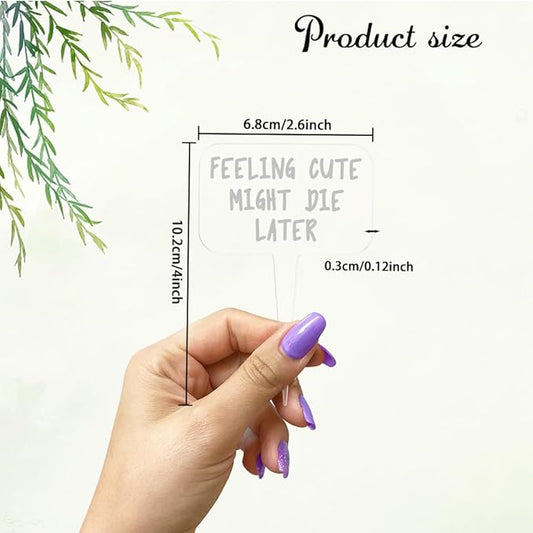 arricraft 15 Pcs Clear T-Shaped Acrylic Plant Labels, Funny Text Phrase Theme Waterproof Garden Stake Labels for Indoor Outdoor Potted Plants Nursery Marker Decoration 4.01x2.68 inches