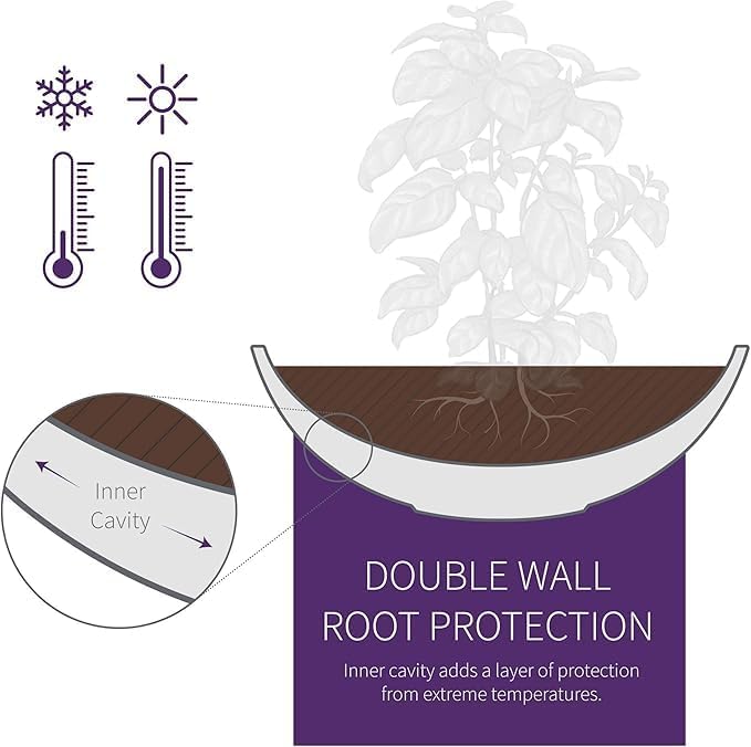 Crescent Garden Large Outdoor Planter Bowl – Double-Walled Resin Pot with Drain Hole for Water Gardens, Fountains, Decorative Landscaping - 30" W x 12" H (Caviar Black)